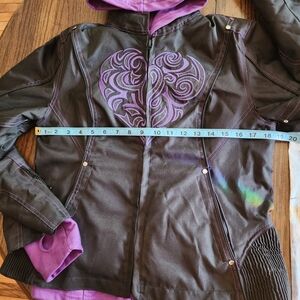 Ladies Black Nylon Riding Jacket With Removable Purple Liner